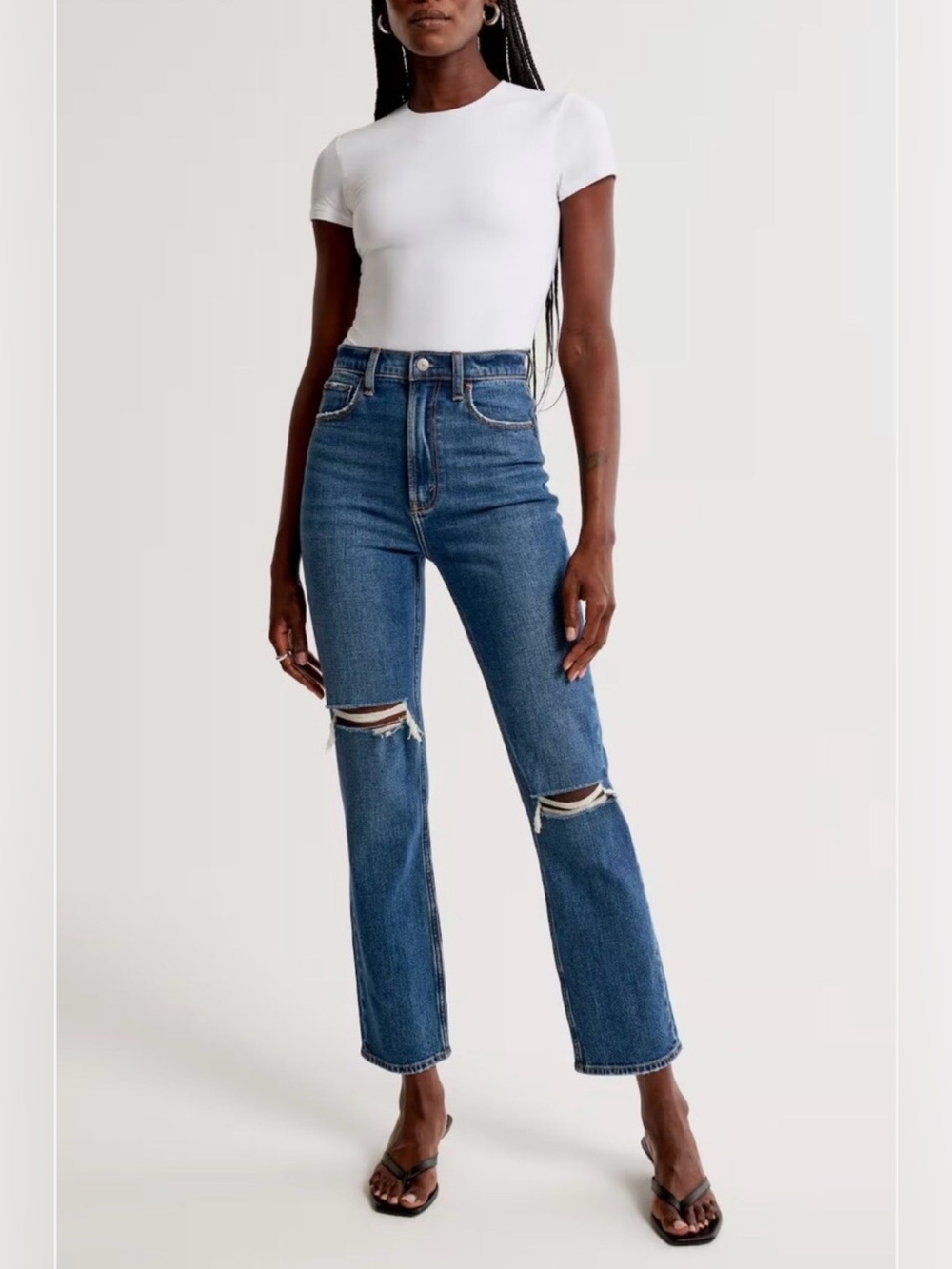 Abercrombie & Fitch Ultra High Rise The Ankle Straight Jeans Distressed NWT 27